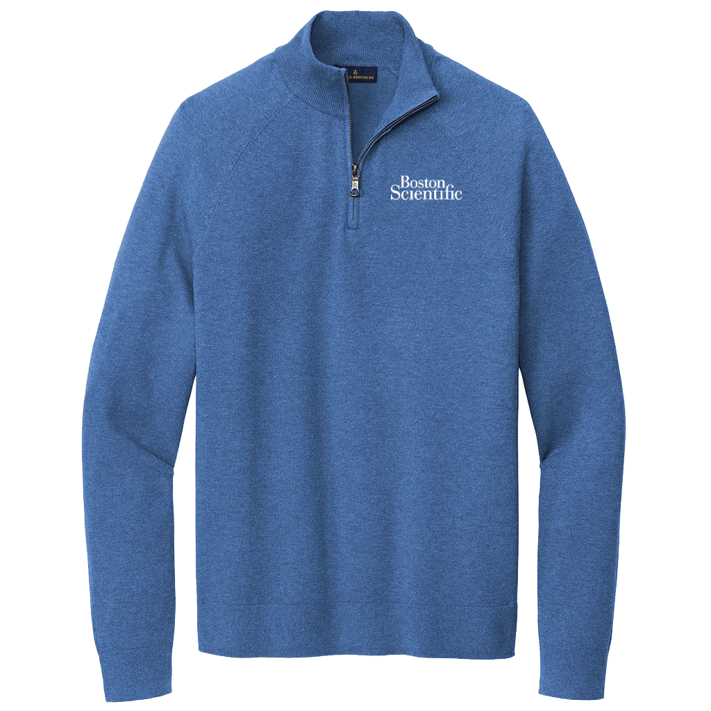 Brooks Brothers Men's Charter Blue Heather Cotton Stretch Quarter Zip Sweater