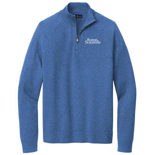 Brooks Brothers Men's Charter Blue Heather Cotton Stretch Quarter Zip Sweater