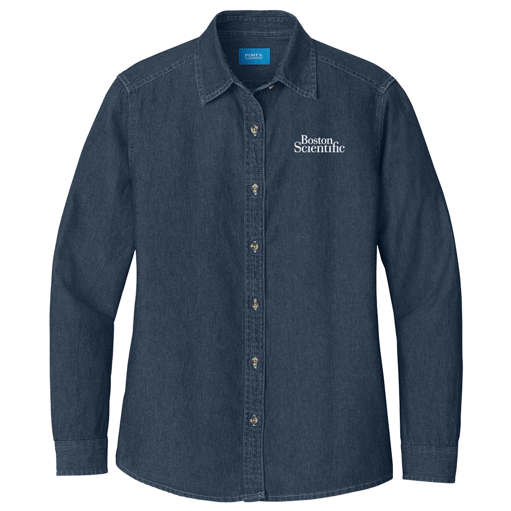 Port & Company Women's Ink Blue Long Sleeve Value Denim Shirt