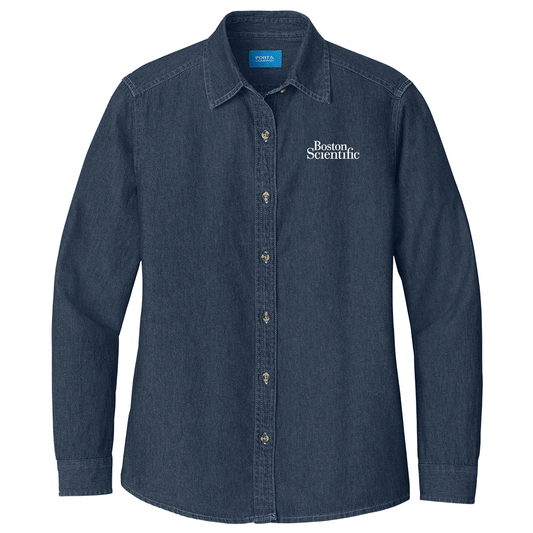 Port & Company Women's Ink Blue Long Sleeve Value Denim Shirt