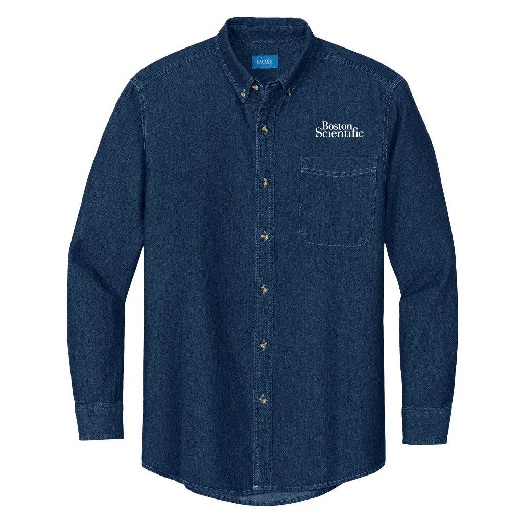 Port & Company Men's Ink Blue Long Sleeve Denim Shirt